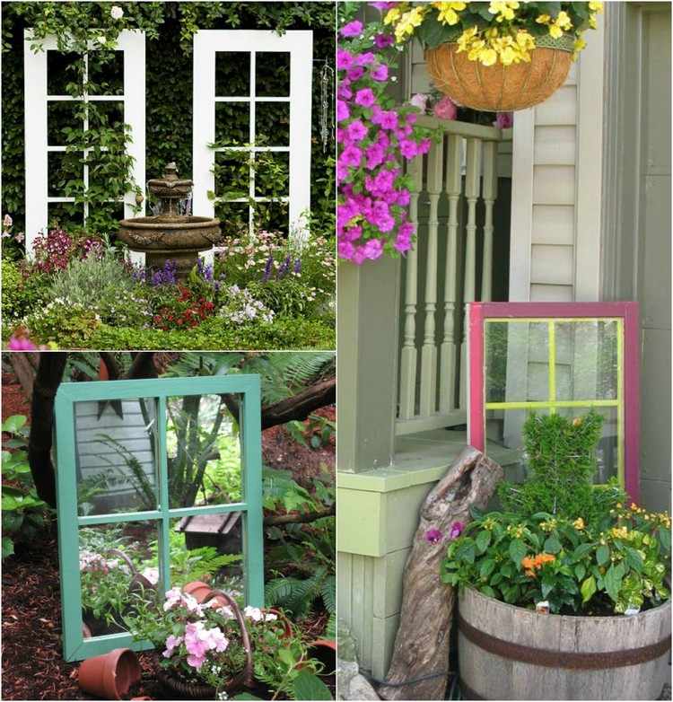 Ako záhradnú dekoráciu použite staré okná so sklom alebo bez skla Nápady na záhradnú výzdobu staré okno bez skleneného zrkadla