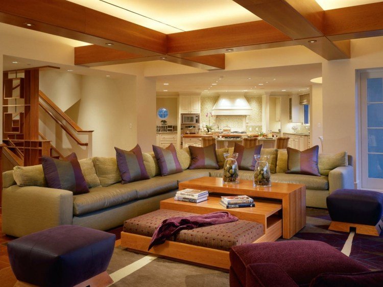 nepriame osvetlenie strop myšlienkové trámy drevo purpurový nábytok