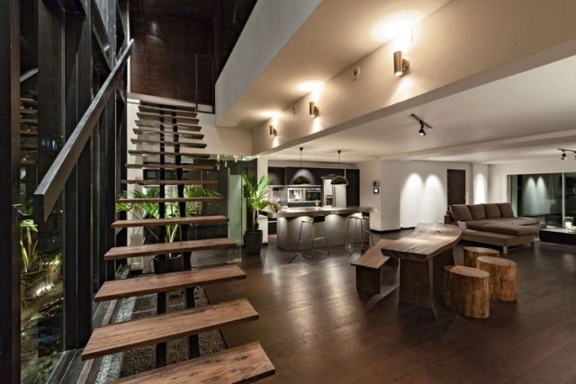 schody rovné drevo rustikálny interiér záhrada rovné drevo-schody-rustikálne-interiér-interiér-záhrada