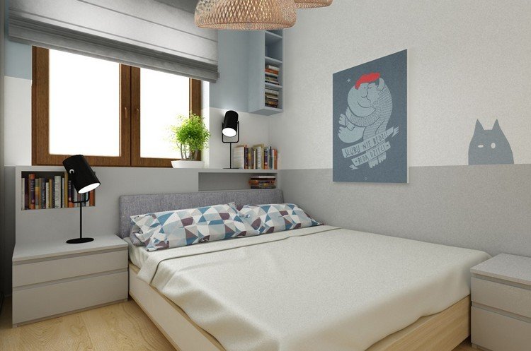 bytové zariadenie-nápady-spálňa-miestnosť pre mládež-poličky-nočný stolík-kombinácia