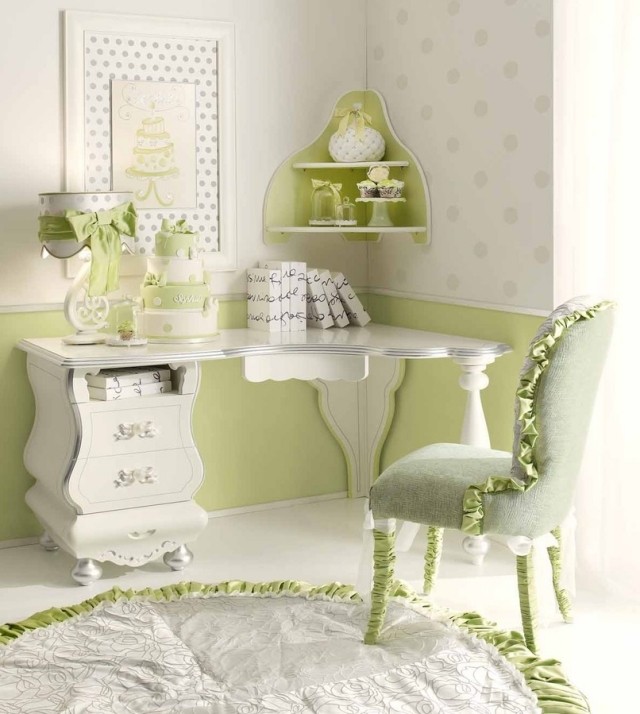 Nápady do detskej izby stôl-rohová polica-biela-zelená-ebanisteria-bacci