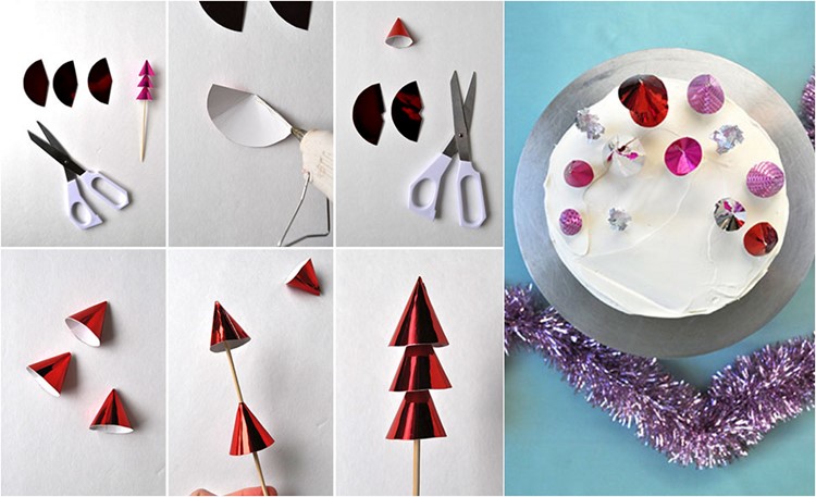 Vyrobte si ozdoby na tortu z papiera a drevených špajlí sami
