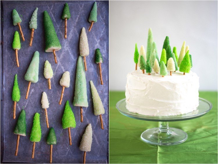 Vyrobte si tortové ozdoby sami z marcipánu s tyčinkou praclíka ako kmeň stromu