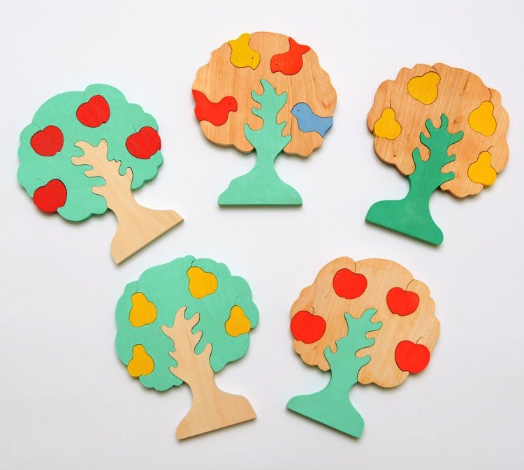 Šablóny špirálovej píly -mapa-deti-puzzle-drevo-ovocné stromy