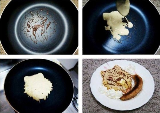 stará panva škriabajúca leva hlava na vyprážanie vajec Vyprážanie pan-vajec-pečenie-palacinka-bratwurst