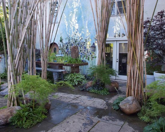 dlaždice na terasu domu bambusové tyčinky dekoračný prvok rastliny