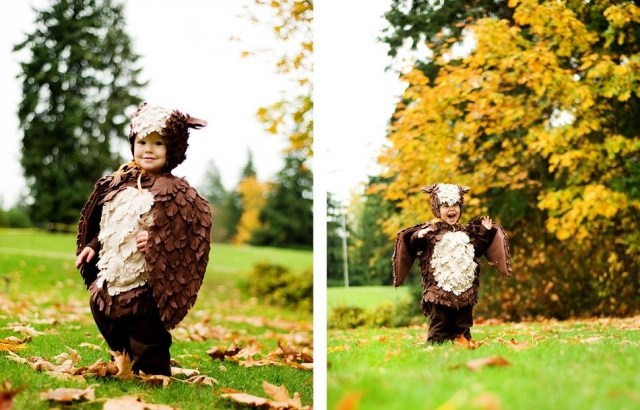 halloween dieťa lesný kostým sovička hnedá nápad halloween detský kostým sovička hnedý nápad