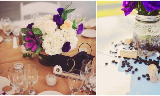 Fialová a biela dekorácia s ozdobenými okuliarmi fialovo-biela-deko-tabulka-kolazovo-hneda