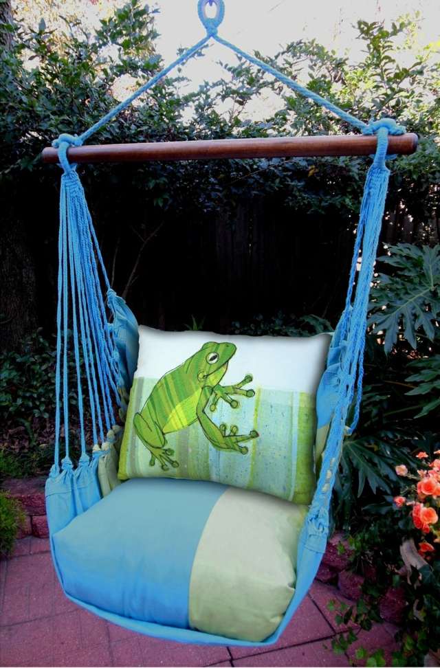 Rozkladacia tyč modrá hodiť vankúš žaba skvelý nápad