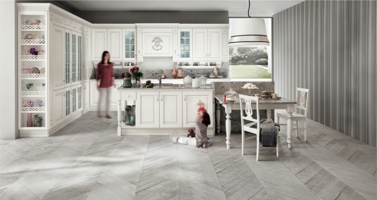 Skombinujte vidiecku kuchyňu v bielej farbe so sivými povrchmi nápady-pre-vidiecke kuchyne-biela-drevo-parkety-podlaha-sivé-rybie brány