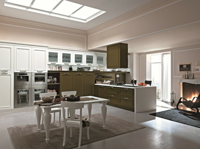 zelená olivová farba dizajn kuchynskej linky klasická kuchyňa I Kuchynská linka príklady nápadov na dizajn klasickej kuchyne