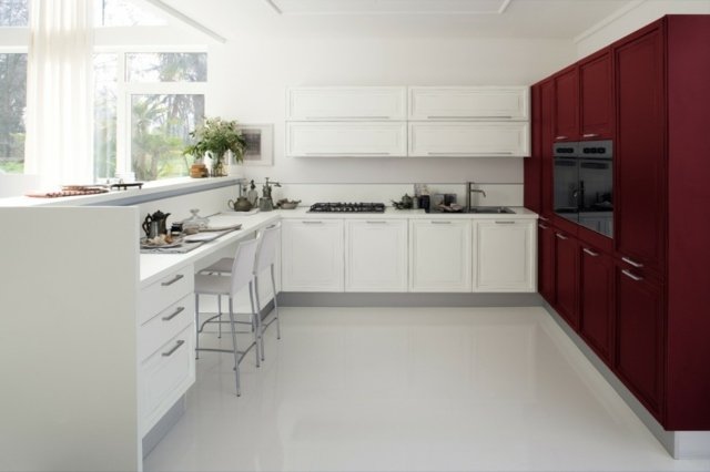 červené vstavané spotrebiče priestor na varenie biele nástenné jednotky jedálenský kút Vstavané spotrebiče priestor na varenie biela stena jednotky jedálenský kút