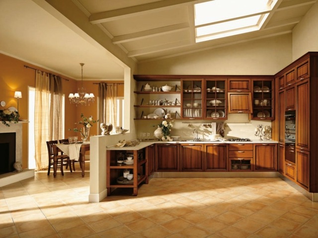 Kuchyňa vidiecky otvorený regálový systém riad riad otvorený policový systém riad riadu svetlík malý byt