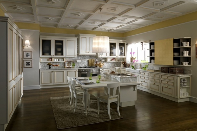 biely vidiecky kuchynský ostrov s jedálenským kútom formou bufetu Vidiecky kuchynský ostrov s prednou časťou formou bufetu