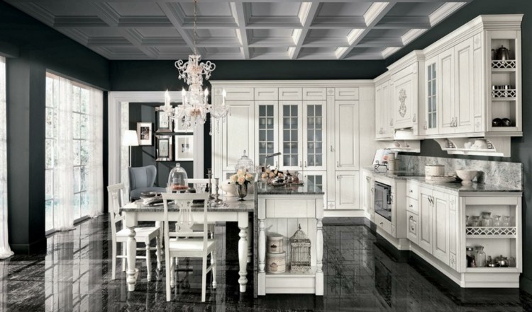 Nápady pre vidiecke kuchyne - elegantný dizajn Nápady na vidiecke kuchyne ušľachtilé-biele-vinobranie-vkus-strop-dizajn-moderné
