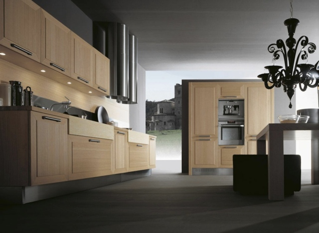 moderne vybavená kuchyňa drevené skrinky štýlový originálny dizajn Drevené skrinky štýlový originálny dizajn odsávača pár z nehrdzavejúcej ocele