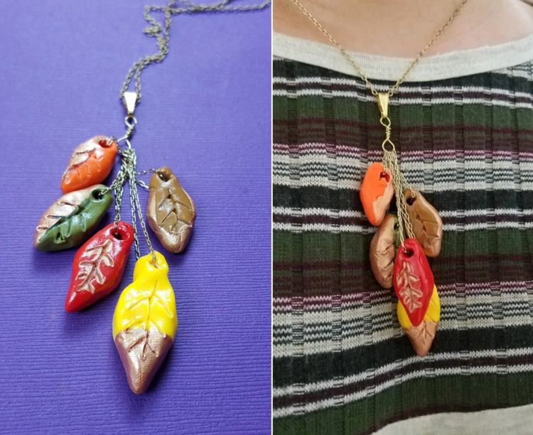 Nápady na modelovanie hliny na jeseň - prívesky na náhrdelníky v tvare listu