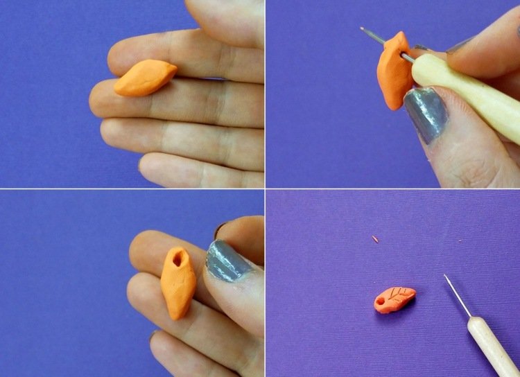 Vytvorte malé listy farebnej remeselnej hliny a vytvorte otvory