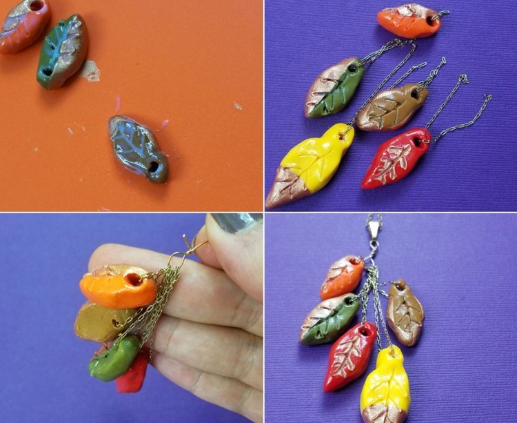 Maľujte listy a navlečte na ne retiazky pre pekný, jesenný prívesok