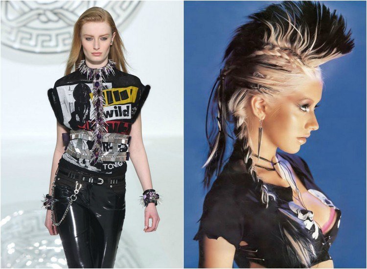 Punková móda 70. rokov - oblečená v čiernom 70. roky módy párty punkový štýl outfit účes dámy