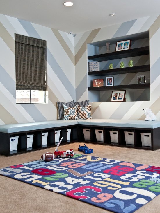 stenový dizajn s pruhmi diagonálne postieľky s úložnými priestormi