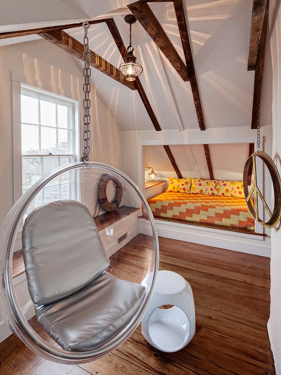 nápady pre dospievajúce izby zošikmené stropy, nápady na dizajn závesnej stoličky pre parketové podlahy