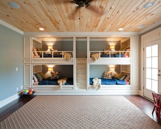 Detská izba pre súrodencov-zariadenie podlahy s kobercom a dreveného stropu