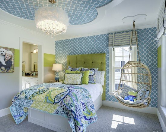 detská izba pre dievčatá nápady moderné motívy-závesné stoličky relaxačný nábytok