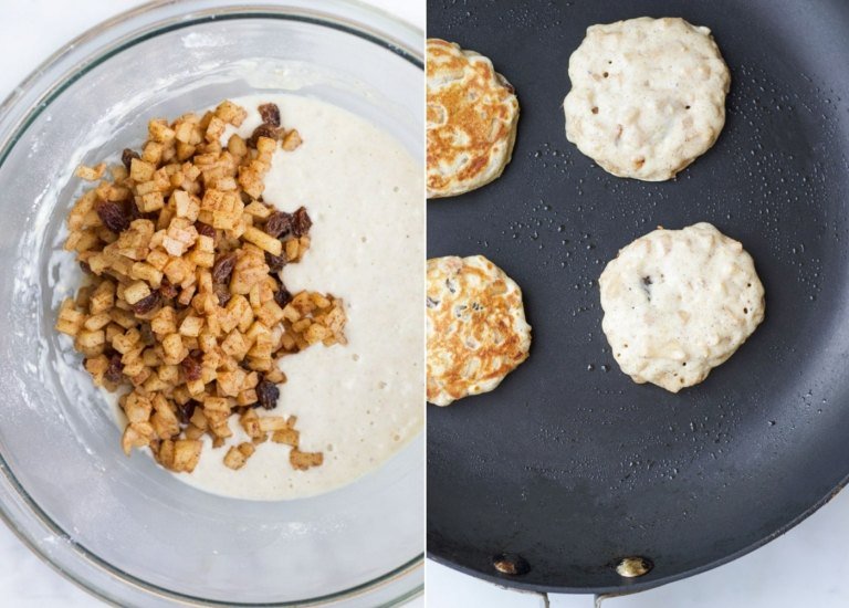 Americké palacinky s jablkami a hrozienkami v malom formáte ako finger food na školský deň