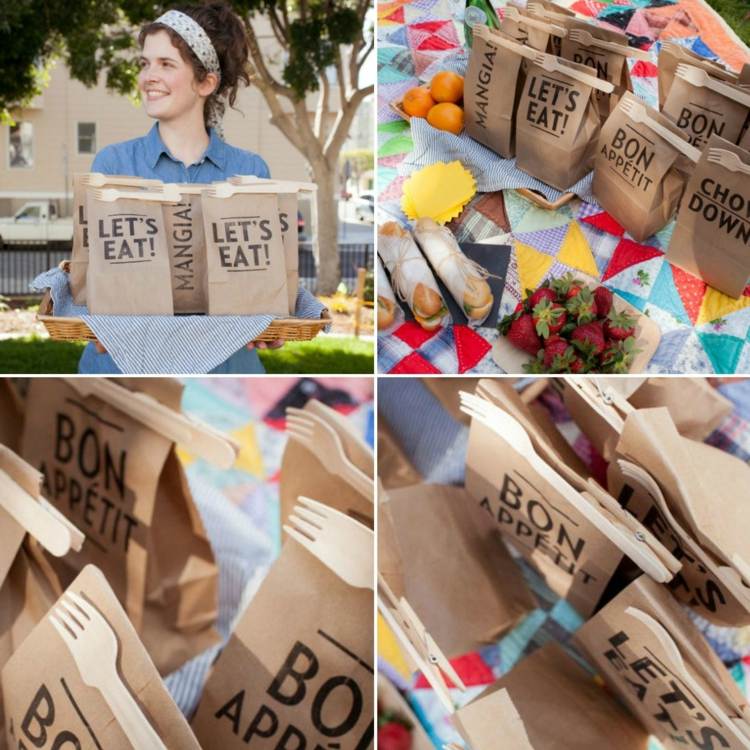 nápady-piknik-vidličky-drevené-vrecia na chlieb-bagety-jahody