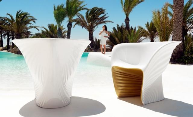 Sedacia časť bazén vonkajšia časť biely plastový nábytok Vonkajší dizajn bieleho plastového nábytku