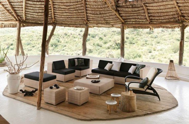 Záhradné stoly rustikálny vzhľad ratanový nábytok drevo rustikálny vzhľad ratanový nábytok nápady na drevenú terasu