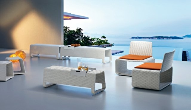 Záhradný stôl sedací nábytok z bieleho ratanu Návrhy dizajnérov na sedenie ratanového nábytku