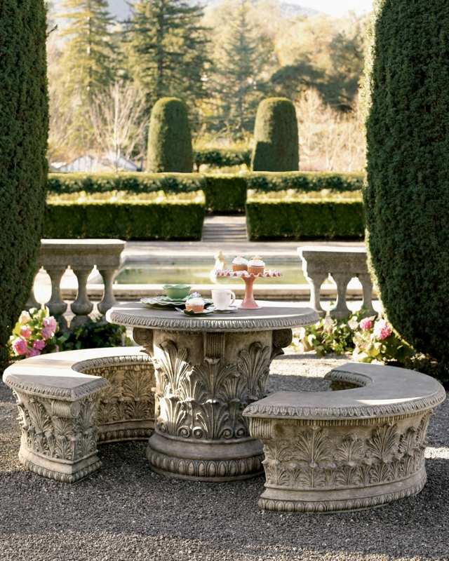 Suita záhradného nábytku klasické nápady nábytku v anglickom štýle Nápady na nábytok v anglickom štýle klasický elegantný kameň zdobený