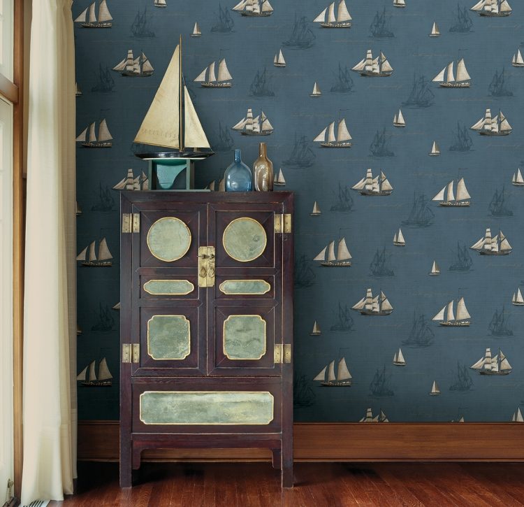 námorná výzdoba-nápady-tapety-lode-komoda-starožitný čln