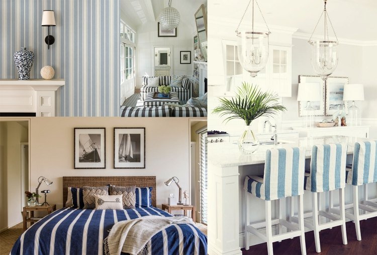 námorné-deco-nápady-modro-biele-pruhy-spálňa-hpcker-tapeta-ratan