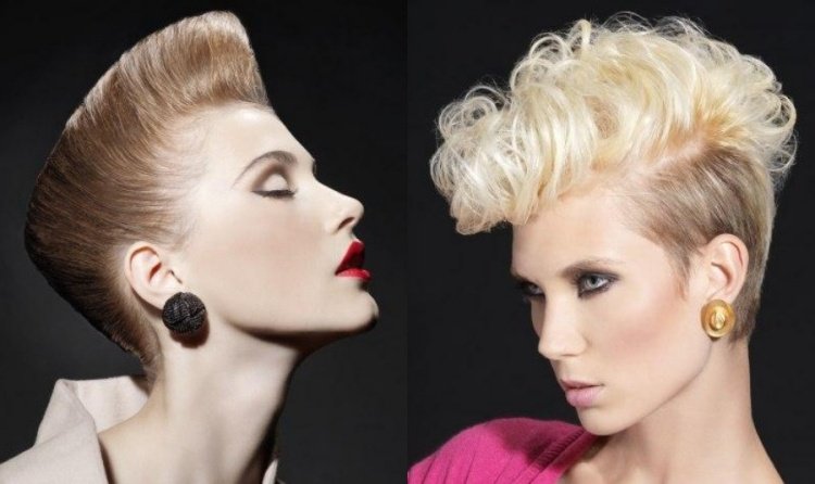 Varianta pre updos a krátke vlasy s objemom v hornej časti hlavy 80. roky-účesy-krátke-vlasy-blond-klipy-náušnice-party-look-objem-top