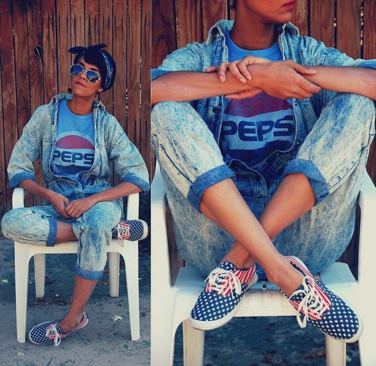 80-ročná móda-rifle-vyblednuté-tenisky-látkové-topánky-vzor-vinobranie