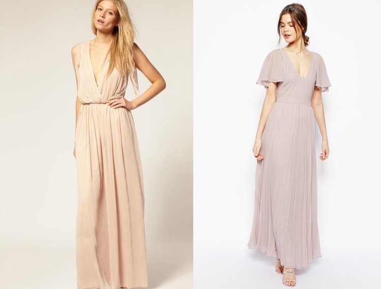 80-ročná móda-pastelová farba-skladaná-rúno-maxi-šaty-púdrovej farby