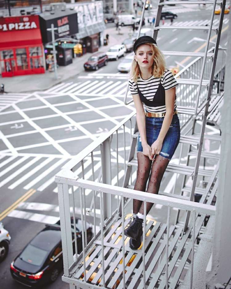 80-ročná móda-čierne-dámske pančuchové nohavice-džínsy-sukňa-klobúk-madona