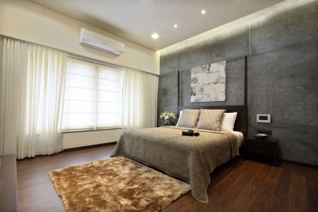 nepriame LED pásy stenové panely betónový vzhľad drevená podlaha