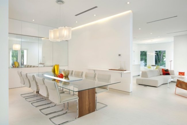 nepriame led stropné osvetlenie rohy jedáleň čisto biele zrkadlo