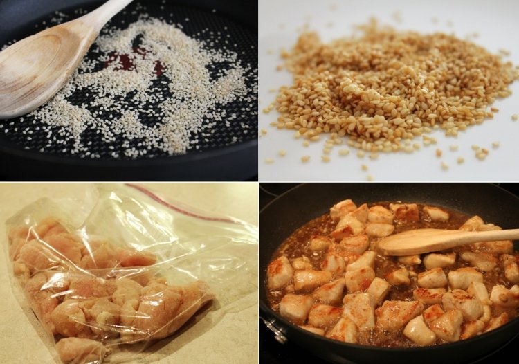 Opečte sezamové semienka a posypte nimi kura