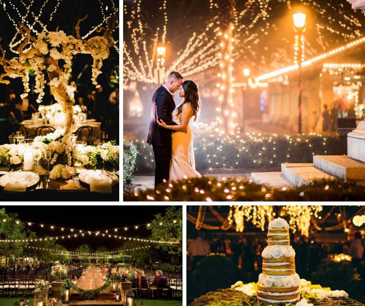 Téma pre svadobné dekorácie večerné svetlá