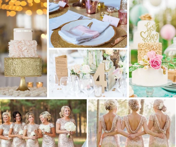 Témy pre nápady na svadobné dekorácie zlaté trblietky
