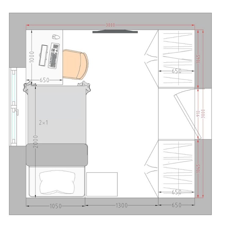 Detská izba 9 metrov štvorcových s TV a dvoma skrinkami