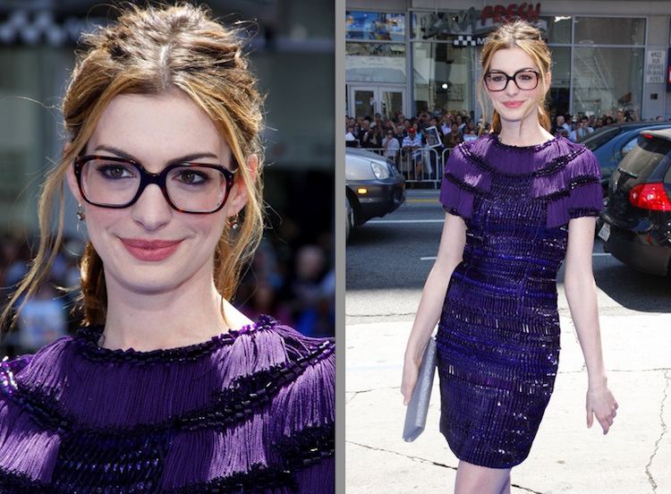 Večerný účes s okuliarmi - elegantný a ležérny večerné účesy-urob si sám-okuliare-konský chvost-voľný-anne-hathaway