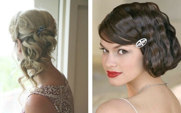 Účesy na ples - Updo s kučerami a krátkym účesom s vlnkami vlny retro updo kučery plesová spona