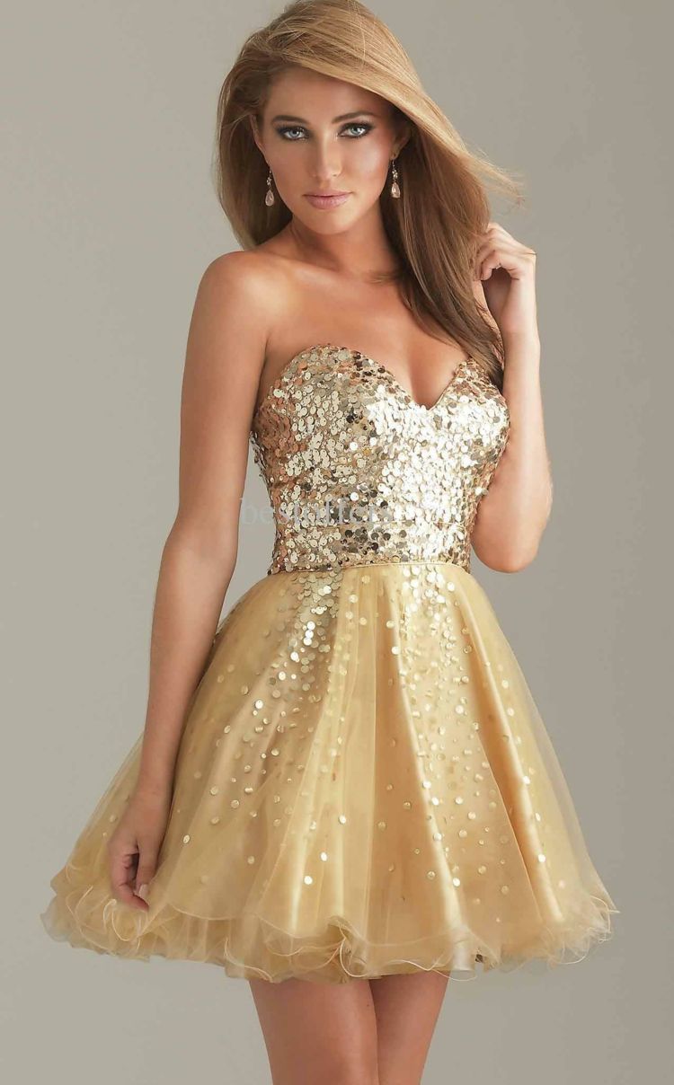 zlaté elegantné plesové krátke flitrové trblietavé šaty cez plece
