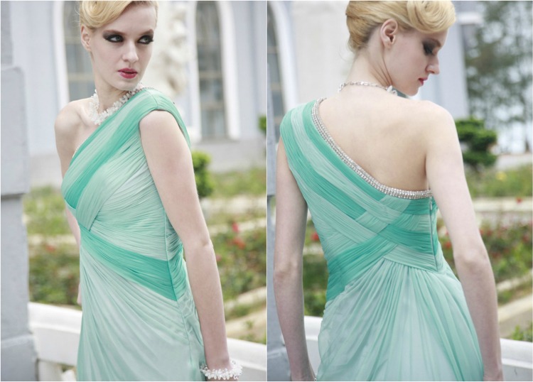 Pastelové farby ideálne pre ženy so svetlou pleťou plesové šaty-svetlá-pokožka-pastelovo-zelená-jedna-na-plece-trblietky
